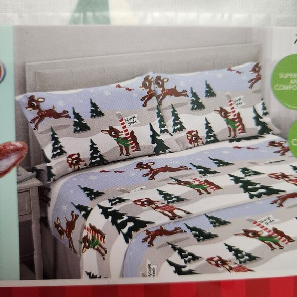 Rudouph the RED-NOSED REINDEER Christmas Flannel Sheet Set Full Size 4 Pc Set - Picture 4 of 6